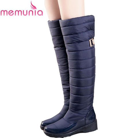 MEMUNIA Russia winter boots women warm knee high boots round toe down fur ladies fashion thigh snow boots shoes waterproof botas - Fab Getup Shop