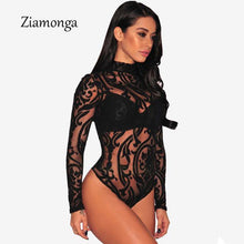 Ziamonga  Bodysuit Jumpsuit Romper Women Black White Hollow Long Sleeve Mesh Bodycon Jumpsuits Stretch - Fab Getup Shop