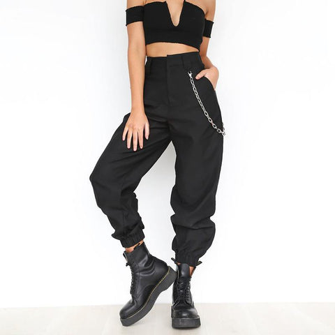 Summer Female High Waist Harem Pants Women Fashion Slim Solid Color Long Pants Hip Hop Pant Streetwear With Chains - Fab Getup Shop