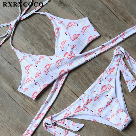 RXRXCOCO Cross Brazilian Bikinis Women Swimwear Beach Bathing Suit Push Up Bikini Set Halter Top Bandage Swimsuits - Fab Getup Shop