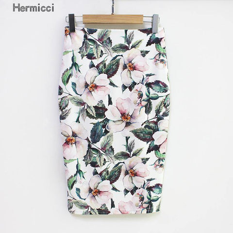 Summer Style Pencil Skirt Women High Waist Green Skirts Vintage Elegant Bodycon Floral Print Midi Skirt - Fab Getup Shop