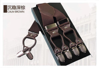 Men's suspenders casual Fashion braces High quality leather suspenders Adjustable 6 clip  Belt Strap  7 colors - Fab Getup Shop