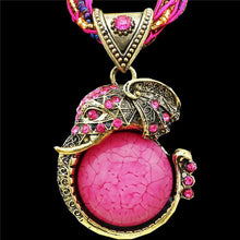 Jewelry Retro Craft Antique Bronze Plated Milet Chain Cute Crystal Lucite Elephant Pendant Necklace N190 - Fab Getup Shop