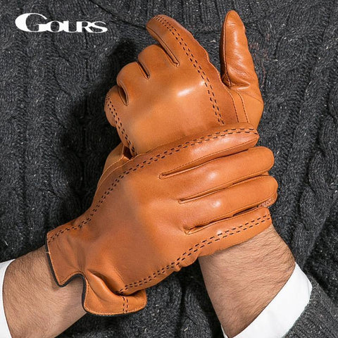 Gours Winter Men's Genuine Leather Gloves  New Brand Touch Screen Gloves Fashion Warm Black Gloves Goatskin Mittens GSM012 - Fab Getup Shop