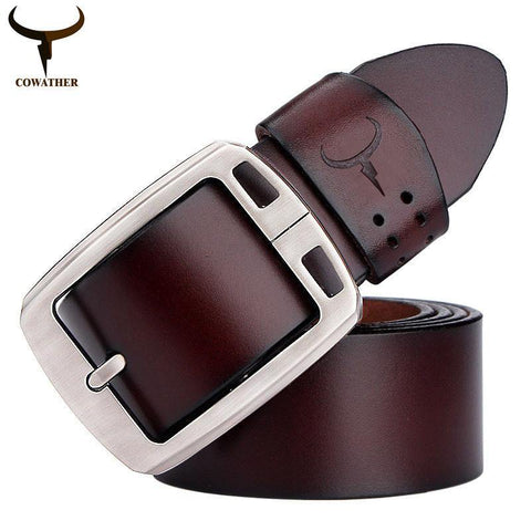 COWATHER 100% cowhide genuine leather belts for men brand Strap male pin buckle fancy vintage jeans cintos XF001 - Fab Getup Shop