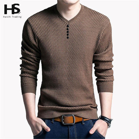 Solid Color Pullover Men V Neck Sweater Men Long Sleeve Shirt Mens Sweaters Wool Casual Dress Brand Cashmere Knitwear Pull Homme - Fab Getup Shop