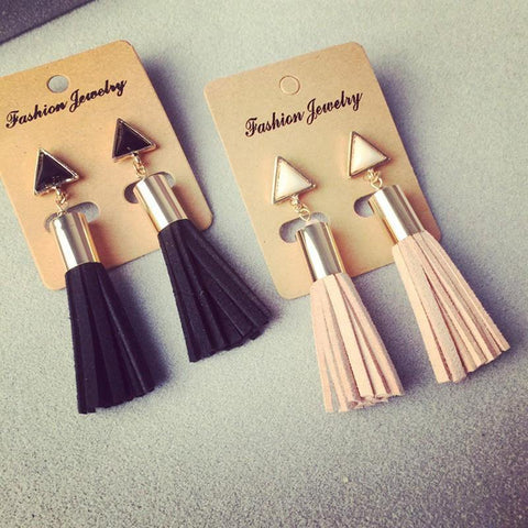 Vintage Triangle Tassel Drop Earrings Faux Suede Fabric Long Dangle Earrings for Women 2A3006 - Fab Getup Shop