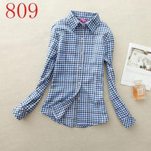 Autumn Winter Ladies Female Casual Cotton Lapel Long-Sleeve Plaid Shirt Women Slim Outerwear Blouse Tops - Fab Getup Shop