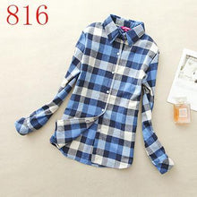 Autumn Winter Ladies Female Casual Cotton Lapel Long-Sleeve Plaid Shirt Women Slim Outerwear Blouse Tops - Fab Getup Shop