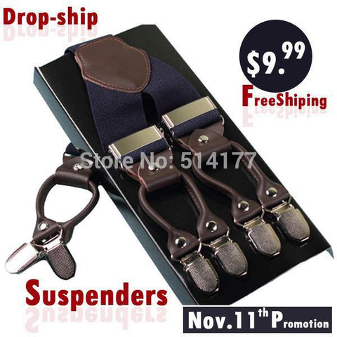 Leather alloy 6 clips male vintage casual suspenders commercial western-style trousers man's braces strap - Fab Getup Shop