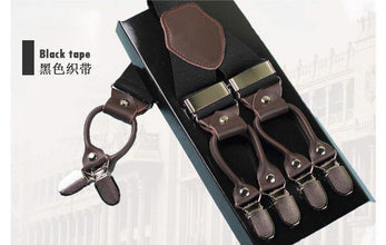 Leather alloy 6 clips male vintage casual suspenders commercial western-style trousers man's braces strap - Fab Getup Shop