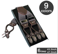 Leather alloy 6 clips male vintage casual suspenders commercial western-style trousers man's braces strap - Fab Getup Shop