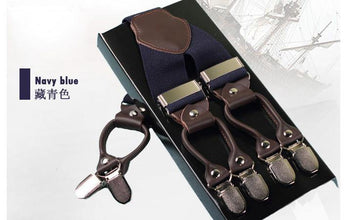 Leather alloy 6 clips male vintage casual suspenders commercial western-style trousers man's braces strap - Fab Getup Shop