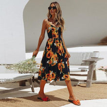 Casual Vintage Sundress Women Summer Dress  Boho  Dress Midi Button Backless Polka Dot Striped Floral Beach Dress - Fab Getup Shop