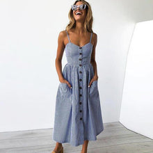 Casual Vintage Sundress Women Summer Dress  Boho  Dress Midi Button Backless Polka Dot Striped Floral Beach Dress - Fab Getup Shop