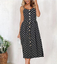 Casual Vintage Sundress Women Summer Dress  Boho  Dress Midi Button Backless Polka Dot Striped Floral Beach Dress - Fab Getup Shop