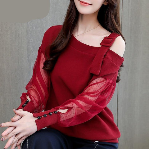 Autumn Long Sleeve Shirt  Blouses  Off Shoulder Top Solid Blouse - Fab Getup Shop