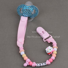 Personalised -Any name  Hand made blue white beads dummy clip holder pacifier clips soother chain for baby - Fab Getup Shop