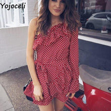 Elegant Ruffle Bow Short Dress  Spring One Shoulder Polka Dot Dress  Beach Dress - Fab Getup Shop