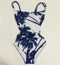 Sexy halter straps women  swimwear Coco palm trees one piece swimsuit Black and white printing women bathing suits D069 - Fab Getup Shop