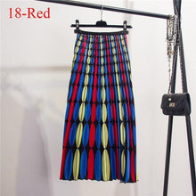 Fashion Contrast High Waist Pleated Skirt  Spring Summer Skirts  Elastic Waist A Line Midi Skirt Mid Calf Long Skirts - Fab Getup Shop