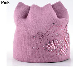 Winter Cat Beanie Hat Ladies Knit Hats For Women Beanies Caps Pearls Butterfly Diamond Beanie Touca Knitted Cap With Ear Flaps - Fab Getup Shop