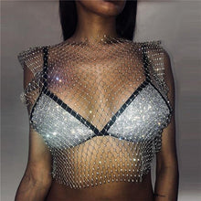 Festival Queen  Diamonds Mesh Cropped Tank Top Women Summer Cover Up Bikini See Through Rhinestone Net Party Club Crop Top - Fab Getup Shop