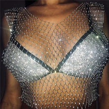 Festival Queen  Diamonds Mesh Cropped Tank Top Women Summer Cover Up Bikini See Through Rhinestone Net Party Club Crop Top - Fab Getup Shop