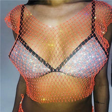 Festival Queen  Diamonds Mesh Cropped Tank Top Women Summer Cover Up Bikini See Through Rhinestone Net Party Club Crop Top - Fab Getup Shop