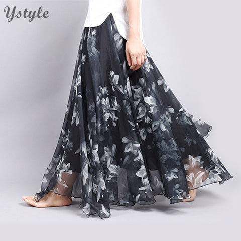 High-Waist Elastic Pleated Floral Skirts