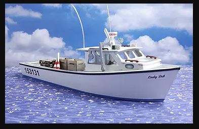 Sea Port kit: H128-1 34' Working Lobster Boat - HO Scale - L: 4-5/8 W:  1-9/16 - Sea Port Model Works