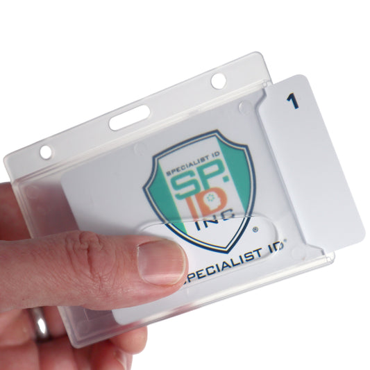 SagaSave Hard Plastic ID Card Holder Badge Holders Vertical/Horizontal  Double Sided for 2 Cards