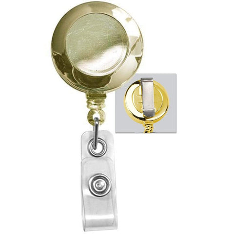 Specialist ID Gold Retractable Badge Reel with Belt Clip - Shiny Brassy  Metallic Bling Card Extender for Access Card or Key : Office Products 