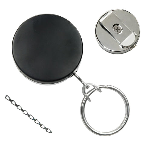 Premium Badge Reel Belt Clip - Stainless-Steel Cable - with RFID Compatible  ID Holder & Bottle Opener