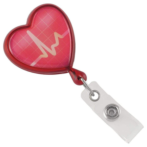 EKG Heart Medical Nurse Work ID Badge Reel Holder With Lanyard Horizontal  Style