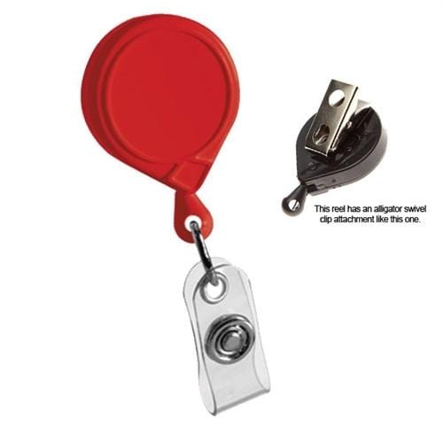 Carabiner Round Retractable Badge Reel with Clear Vinyl Strap (36 Cord) Red