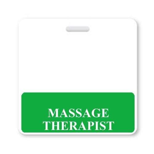 Massage Therapist Horizontal Badge Buddy With Green Border And More