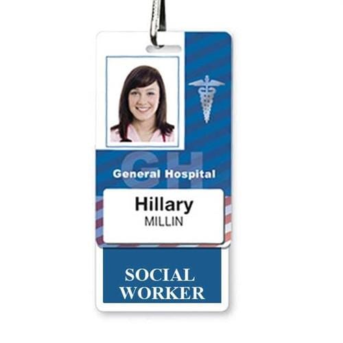 SOCIAL WORKER Vertical Badge Buddy With Blue Border And