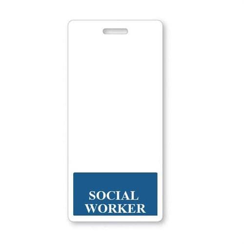 SOCIAL WORKER Vertical Badge Buddy With Blue Border And