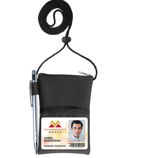 Union Made Leather Badge Holder - USA Manufactured Heavy Duty Four Pocket ID Badge Wallet with Lanyard by Specialist ID