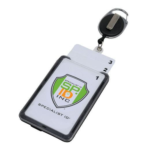 Top Loading THREE ID Card Badge Holder with Lanyard by Specialist