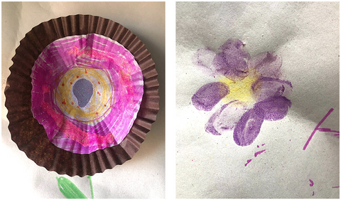 Cupcake flower and finger print flowers
