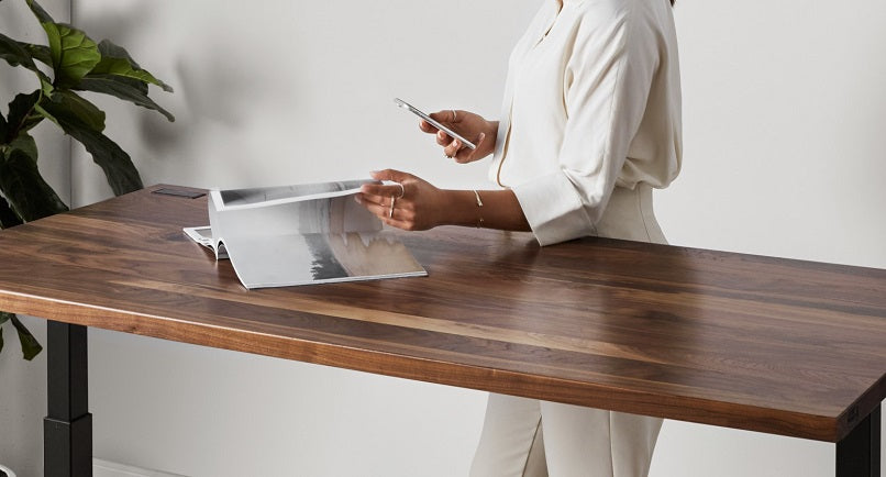 Creamy brown walnut computer desk - The Sway standing desk by ergonofis