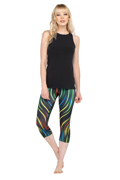 FAIWAD Women's Color Block Printed Sports Cropped Yoga Pants