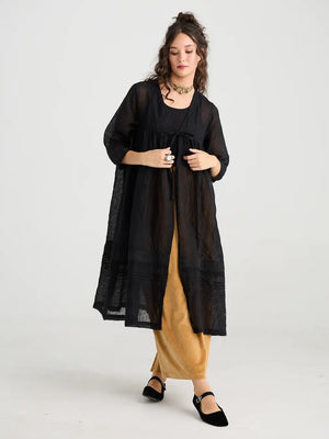 Enchantress long linen gauze coat. Licorice - Miss Rose Sister Violet