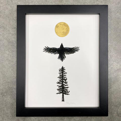 Raven - Art Print - Inktober 2021 - Day 5 - hand embellished