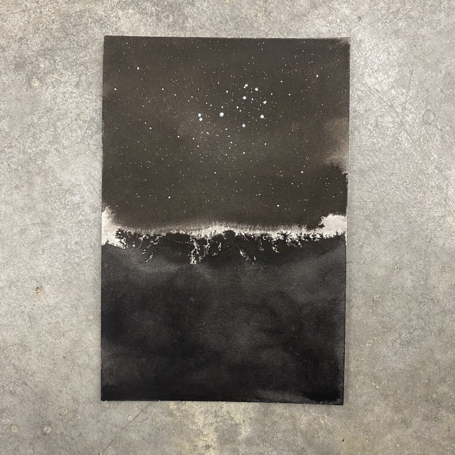 Winter Night Sky 13 - Pleiades over a glowing horizon - 4 x 6 - Original Drawing