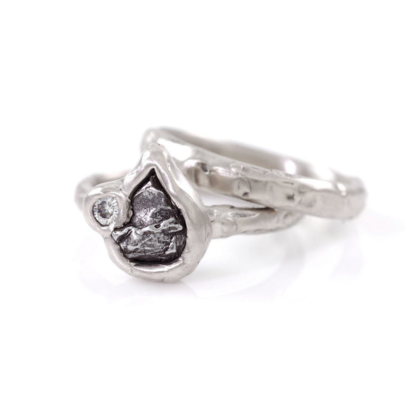 Meteorite Ring with Moissanite in Palladium/Silver - size 6 - Ready to ...