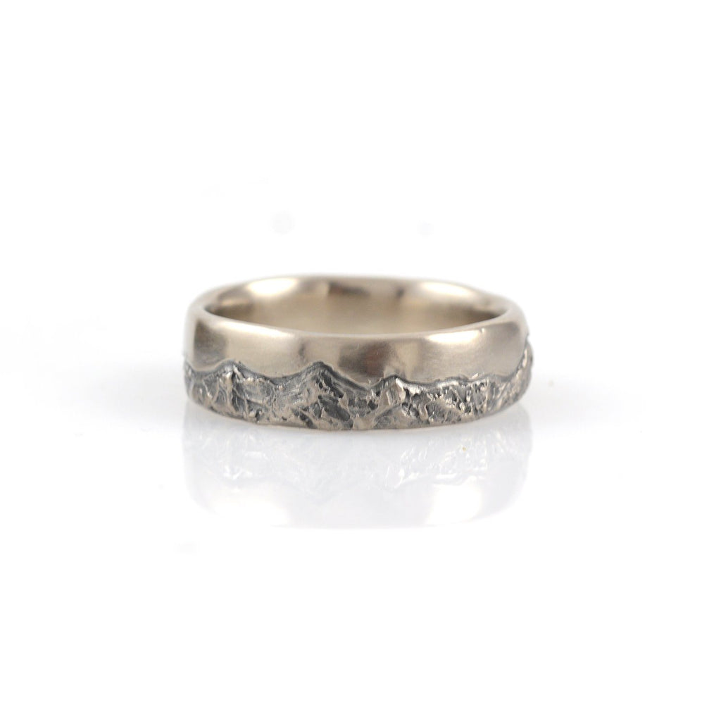 Mountain Wedding Rings in 14k Palladium White Gold - Made to order - Beth Cyr Handmade Jewelry