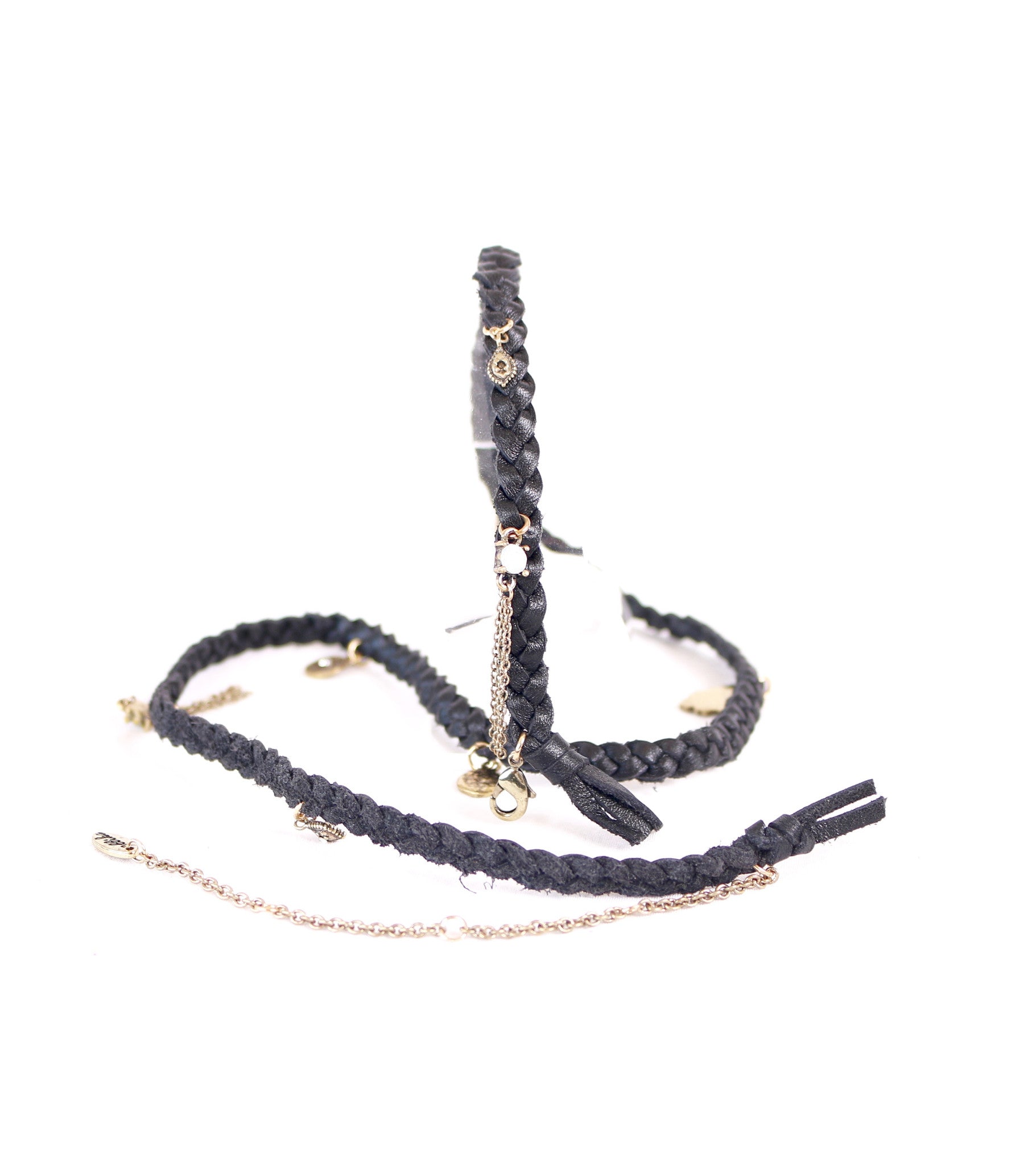 NEW! Tie Up Wrap Bracelet in Black and Brass